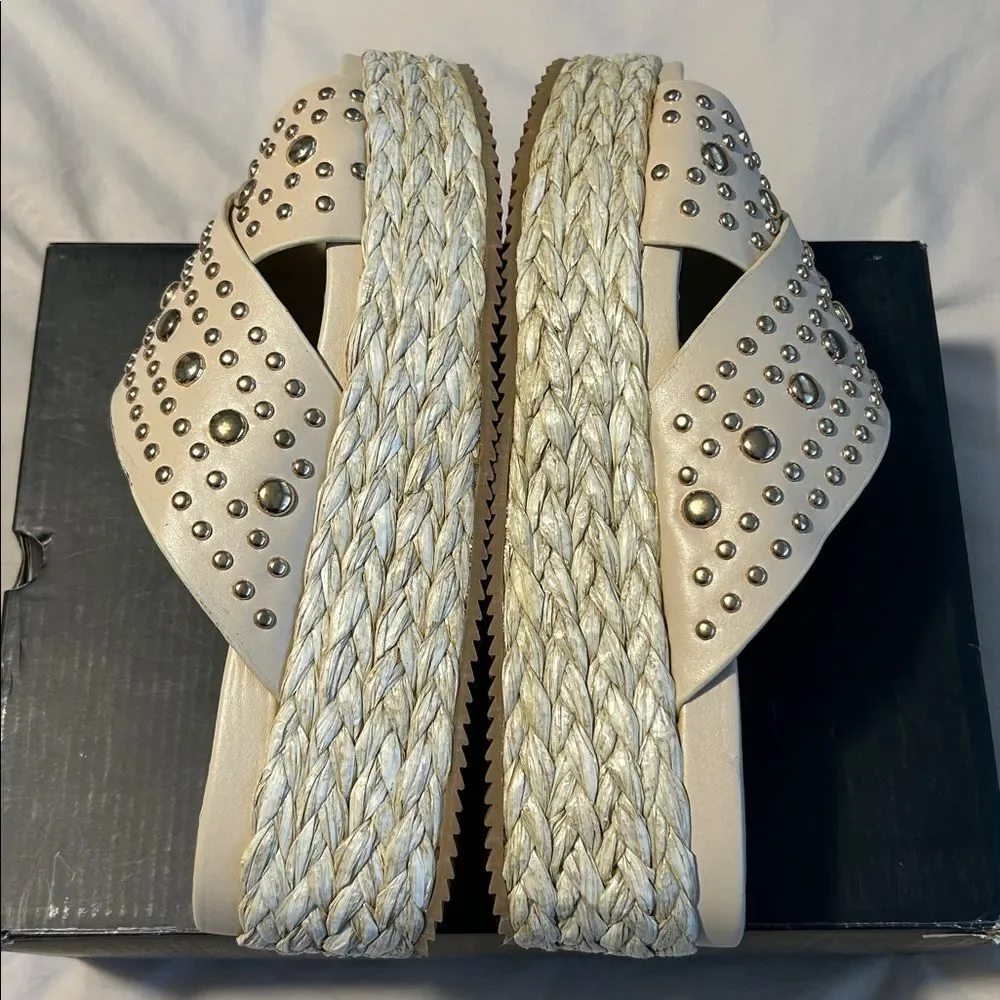 Shu Shop Kaia Beige Studded Platform Espadrille Sandals Size 10 NWT